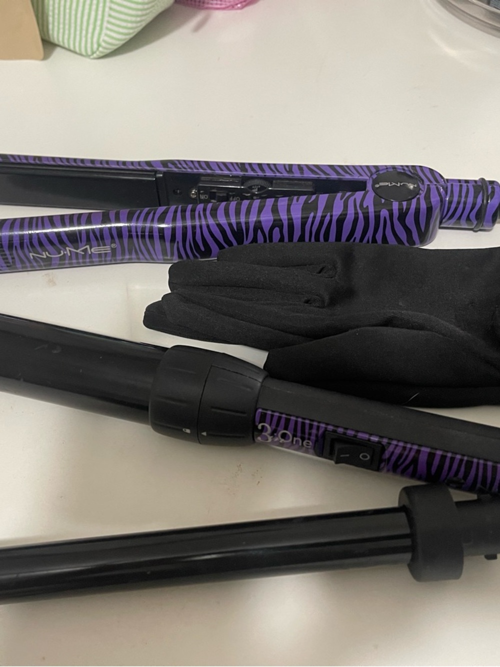 NuMe Purple Zebra 3-in-1 Hair Styling Set with Heat Glove